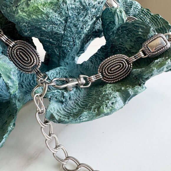 Vintage Silver Tone Geometric Chain Belt Adjustable Womens - Picture 1 of 5